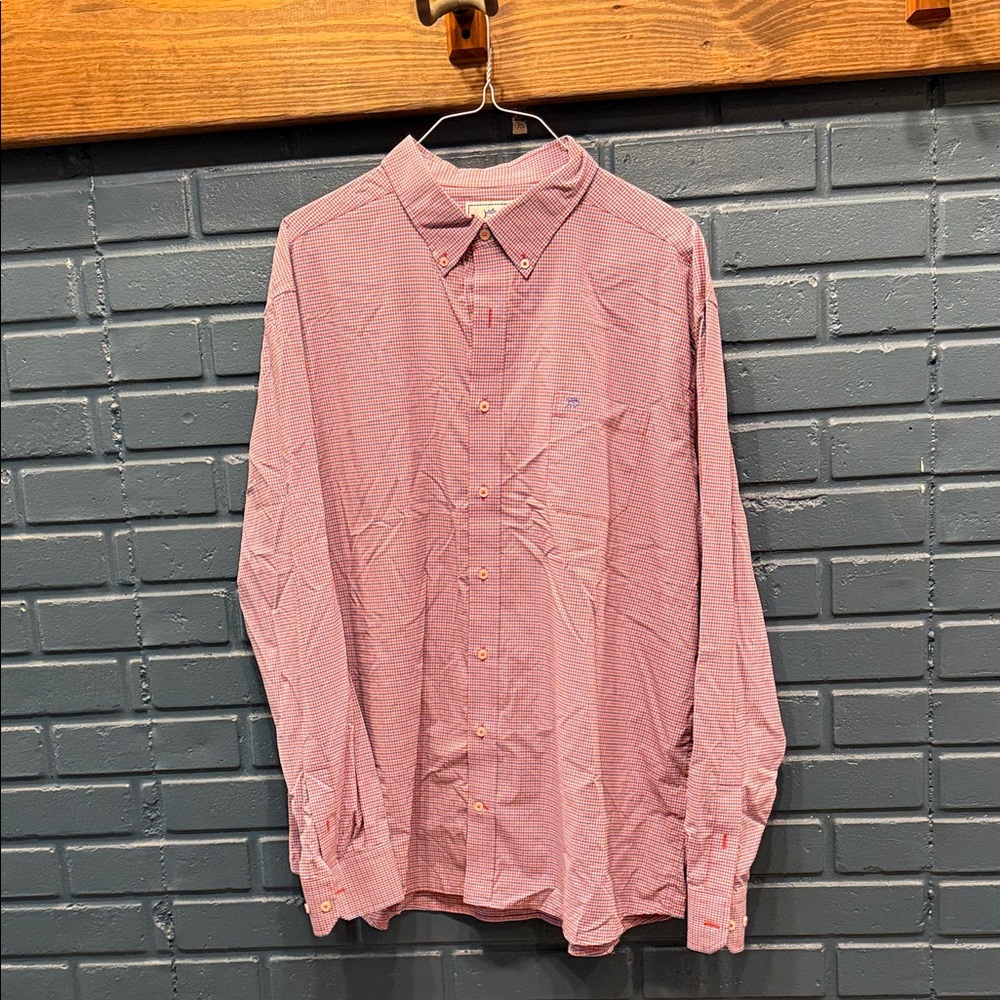 Southern Tide Men's Orange and Blue Checkered Button-Down Shirt